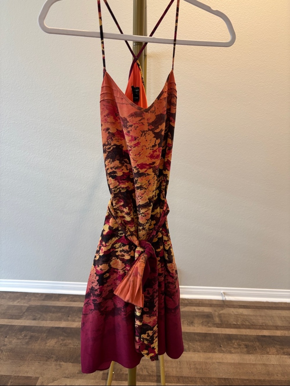 Guess by Marciano Strapless Floral Ombre Slip Dress in Orange & Burgundy